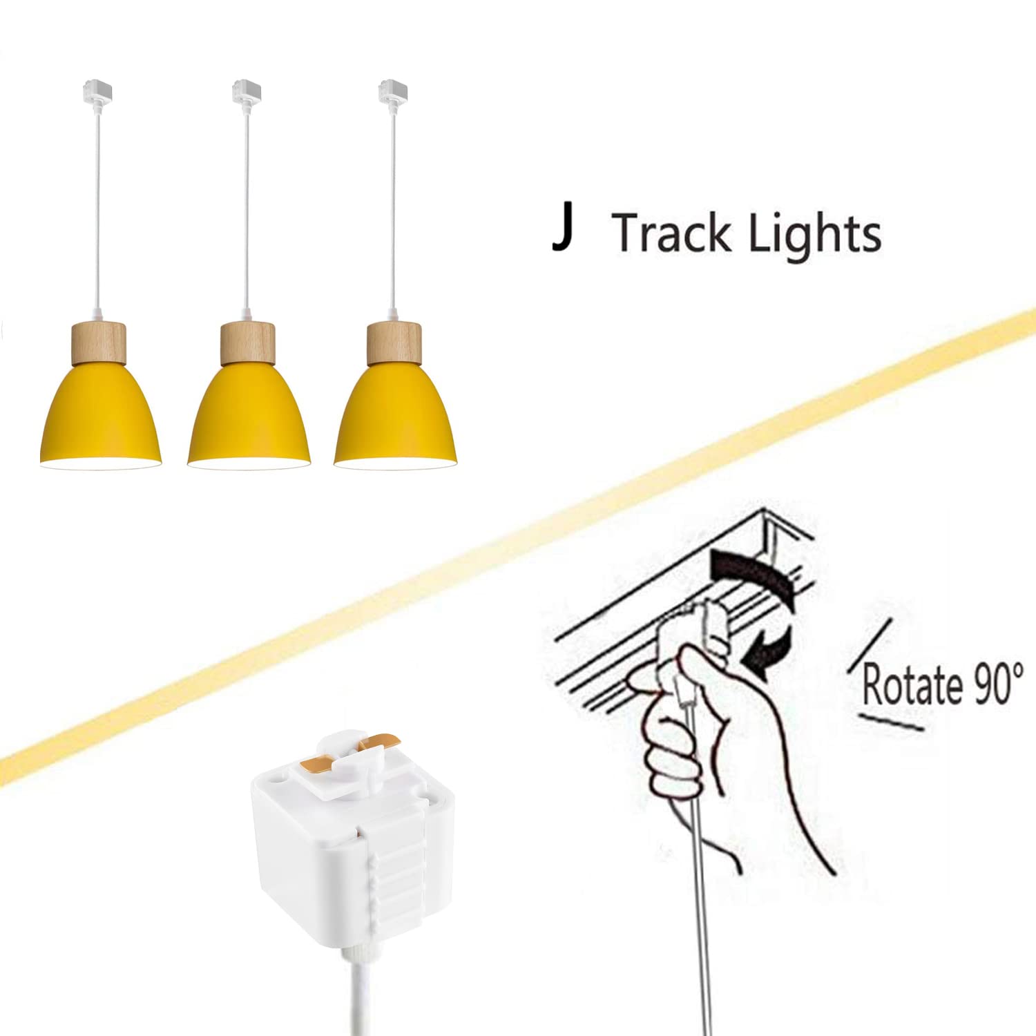 Dimmable 3-Lights J-Type Track Lighting Fixture with Macaron Aluminum Shade - 24 Inch Yellow | Modern Pendant Light for Kitchen, Dining Room & Retail Spaces