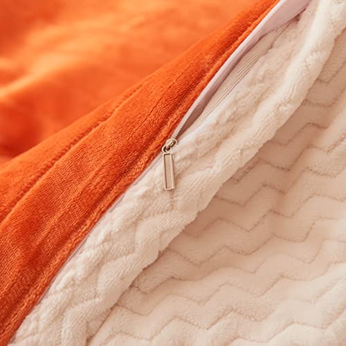 Luxury Fluffy Warm Mink Duvet Cover Set - Queen Size 4pc, Soft & Washable Comforter Cover, Elegant Throw Blanket for Sofa, Bed, Couch - Orange | Cozy Home Decor & Perfect for Winter Nights