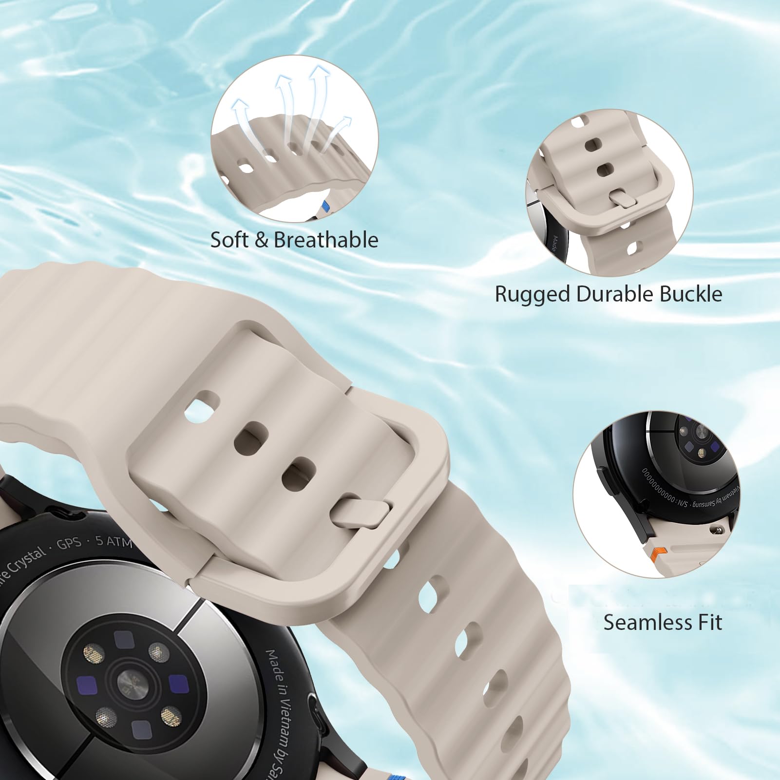 MYAPULUA Galaxy Watch 7/6/5/4 Strap 40-47mm - Sport Band for Gym & Daily Wear