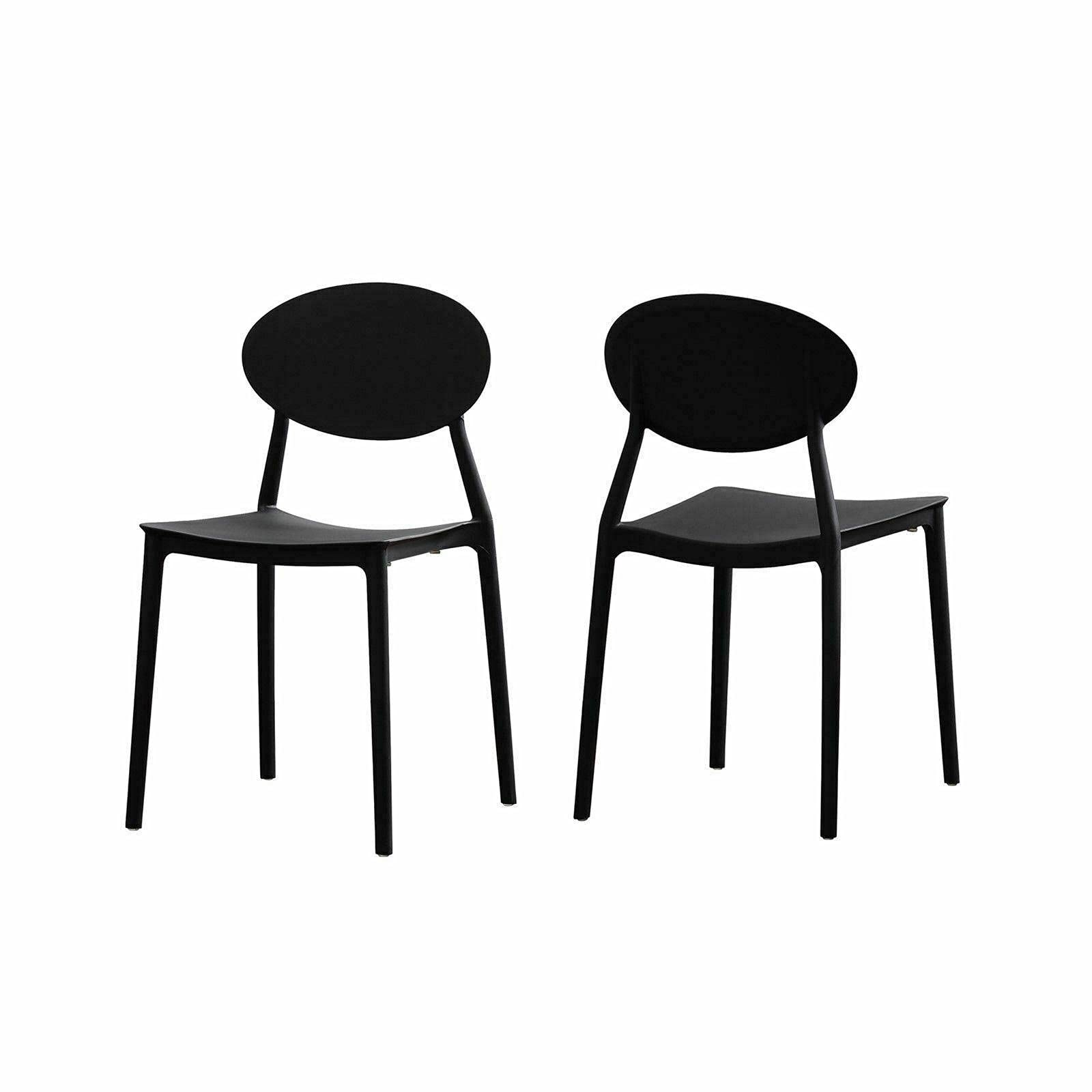 Modern Black Plastic Dining Chairs (Set of 2) - Sturdy Kitchen & Dining Room Chairs for Indoor/Outdoor Use - Perfect for Patio, Backyard, Restaurant or Small Space Dining
