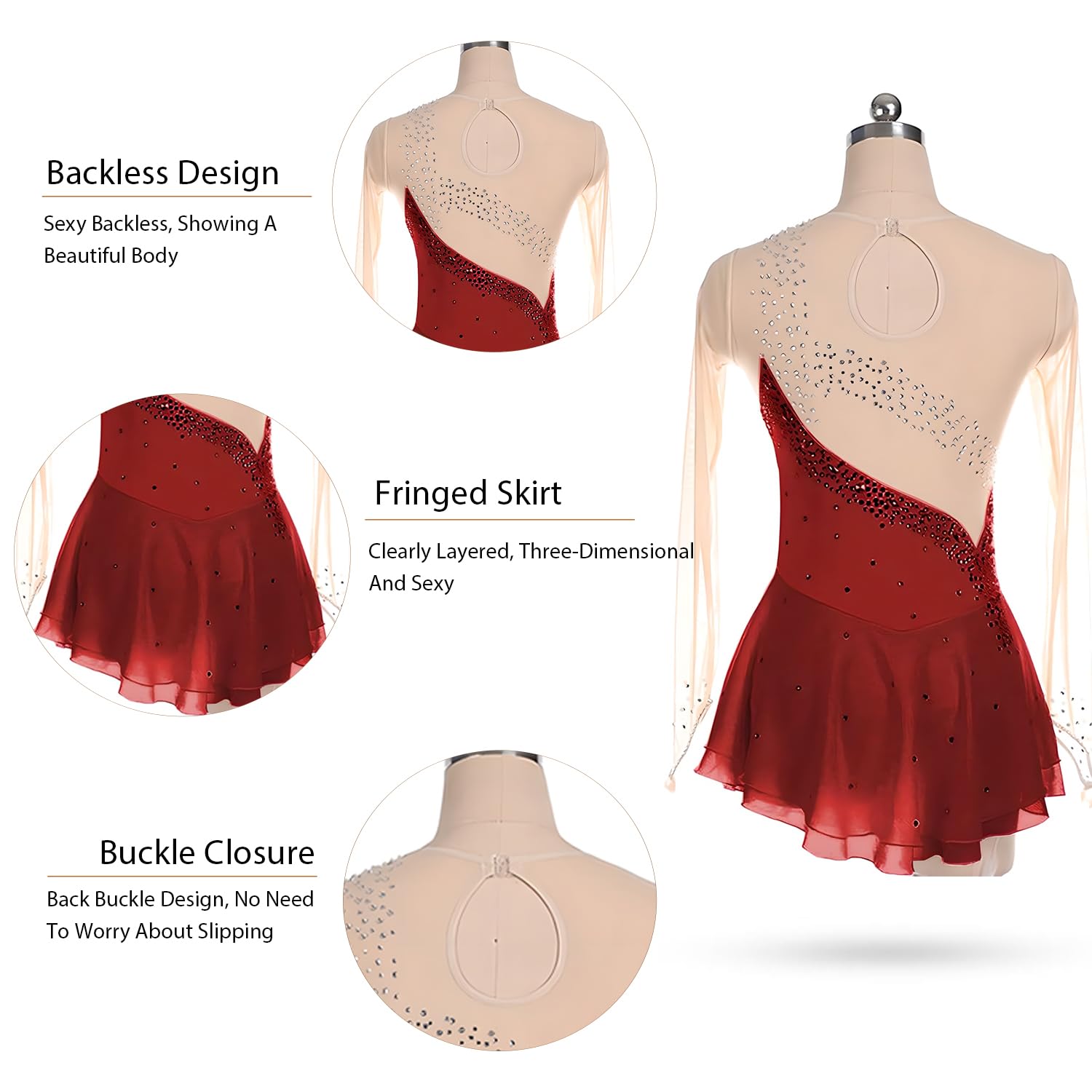 Women's Ice Skating Dress & Roller Skating Outfit - Light Blue Figure Skating Costume for Girls & Ladies - Perfect for Ice Rink Performances, Competitions and Recreational Skating