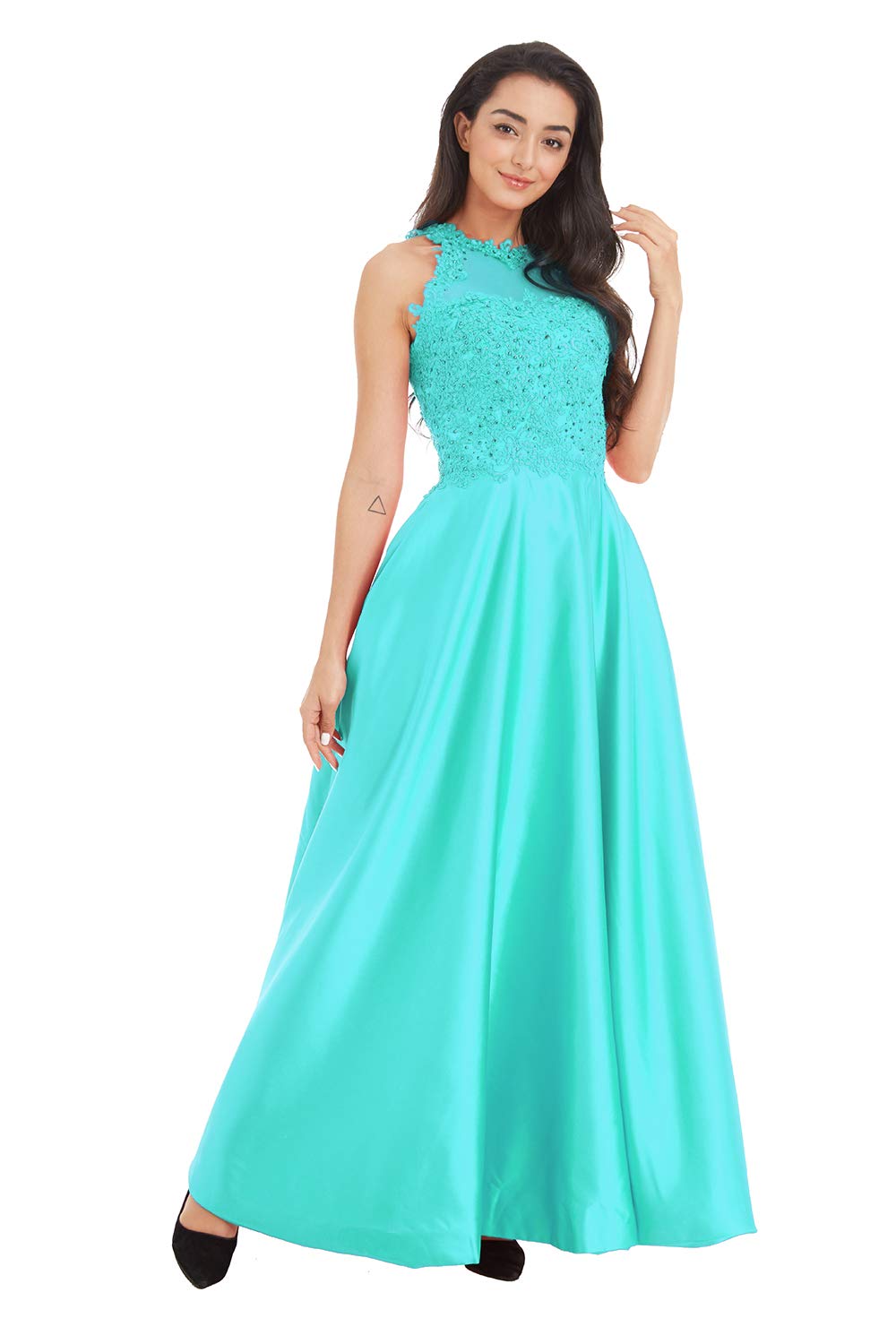 Ailidaw Women's Junior Halter Prom Dresses - Elegant Satin Ball Gowns with Beaded Applique & Pockets for Formal Evening Parties, Homecoming, and Special Occasions