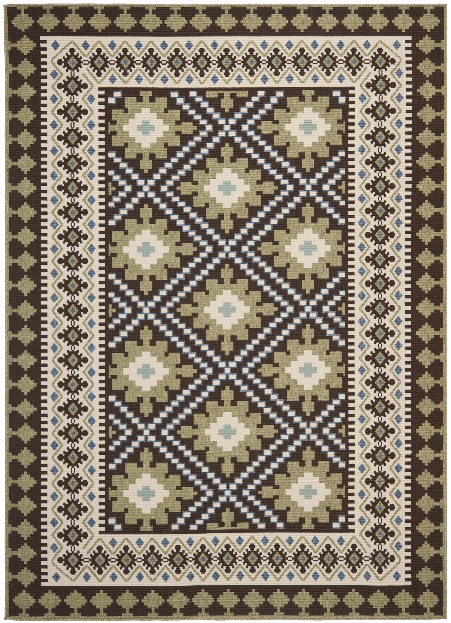 SAFAVIEH Veranda Collection 8' x 11' Boho Chic Area Rug - Chocolate & Green Non-Shedding Washable Indoor Outdoor Rug - Perfect for Living Room, Bedroom, Patio, Backyard & Mudroom (VER099-0624)