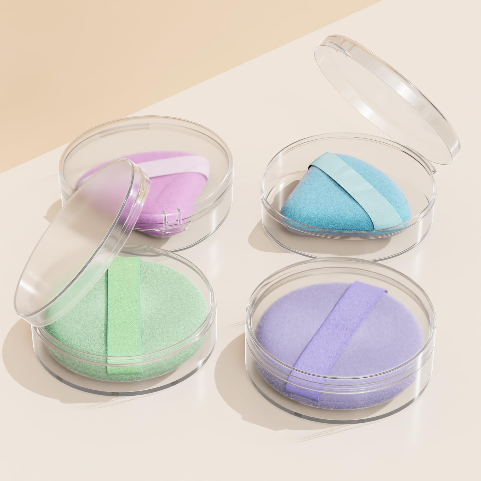 2-Piece Round & Teardrop Powder Puff Travel Case Set - Protective Makeup Puff Container for Beauty Blenders & Sponges - Perfect for Travel, Gym & On-the-Go Touch Ups (Powder Puffs Not Included)