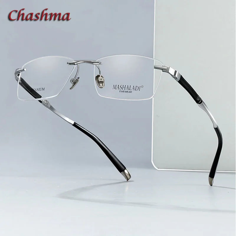 Lightweight Titanium Rimless Square Eyeglasses for Men - Stylish & Durable Frame (Model 9058) | Perfect for Office, Reading & Everyday Use