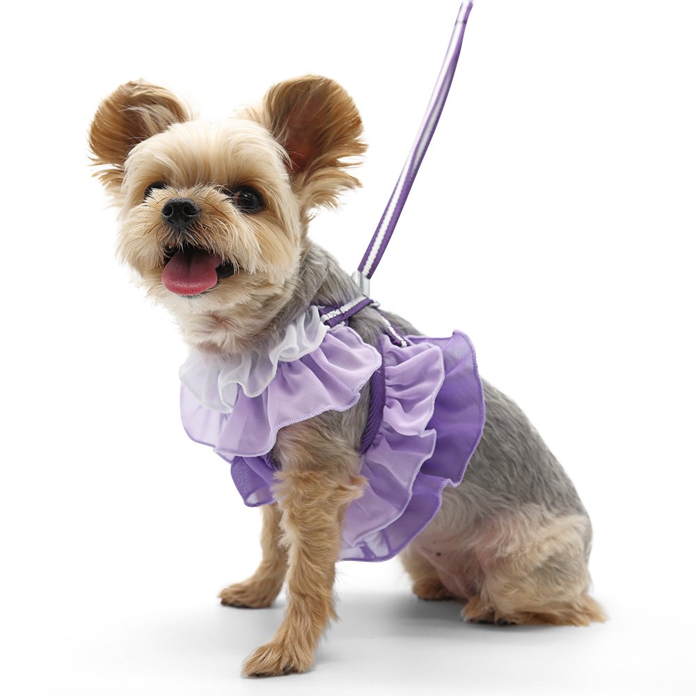 EasyGO Adjustable Multi-Ruffle Dog Harness in Purple - Perfect for Small Dogs, Walking, Training & Outdoor Adventures