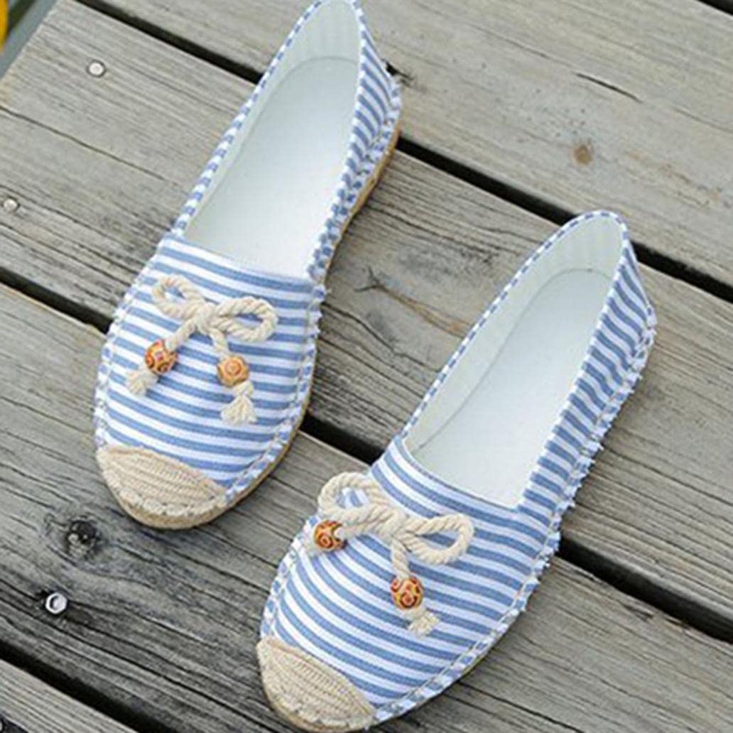 Hbeylia Women's Espadrille Sneakers - Breathable Canvas Slip-On Loafers with Bowknot & Striped Design - Casual Walking Shoes for Women & Girls | Perfect for Summer Outings, Beach Walks & Everyday Comfort