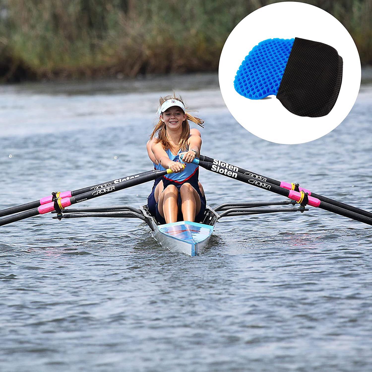 **Non-Slip Waterproof Gel Kayak Seat Cushion with Black Cover – Comfortable Boat Canoe Rowing Pad for Sit-In Kayak Chairs – Durable Kayak Accessories (Blue) – Perfect for Kayaking, Canoeing, and Outdoor Water Sports**