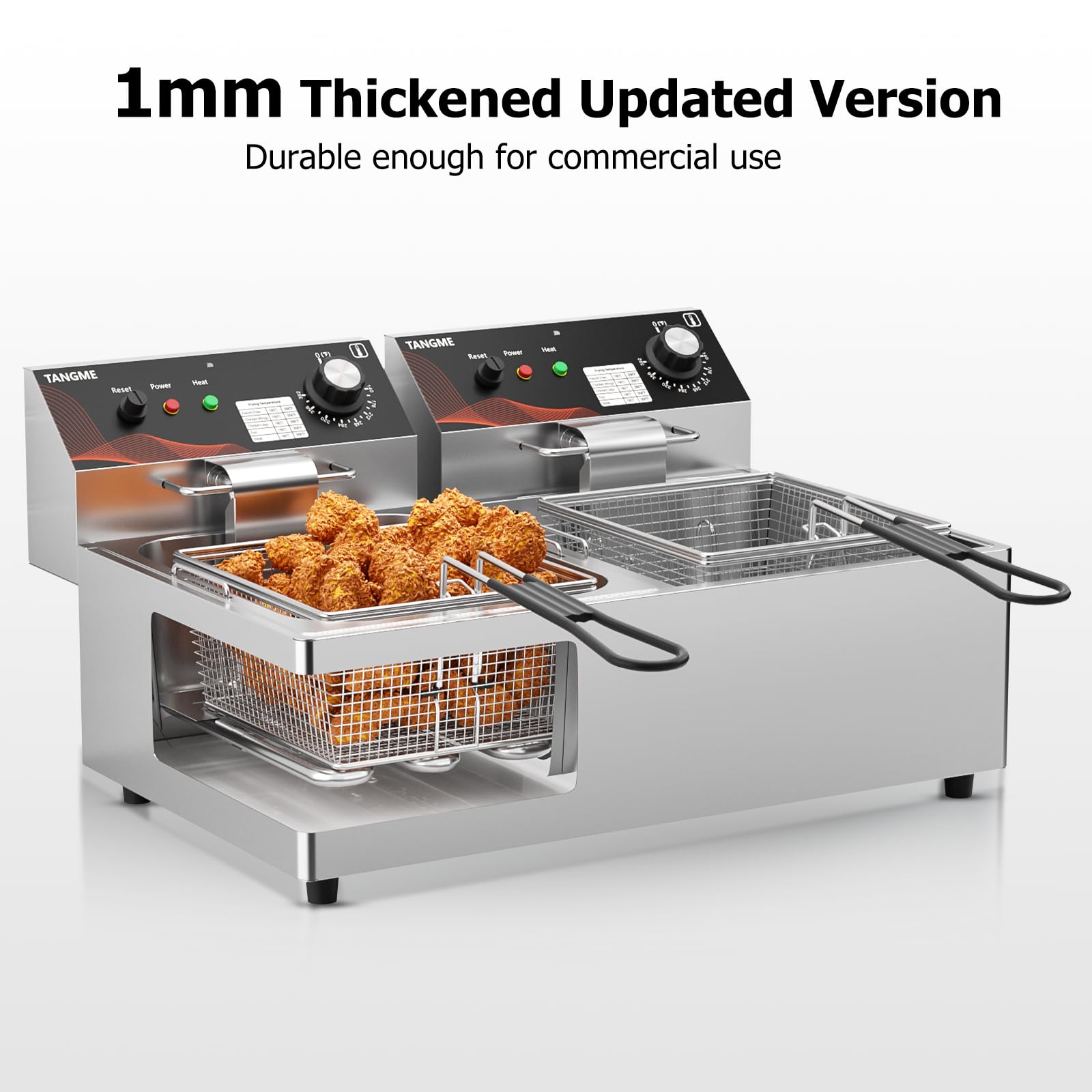 Upgraded 20.7Qt Commercial Deep Fryer with Baskets - Dual Tank Electric Countertop Fryer, 3600W 120V, 1mm Thickened Stainless Steel, UL Certified for Restaurants, Food Trucks & Catering Businesses