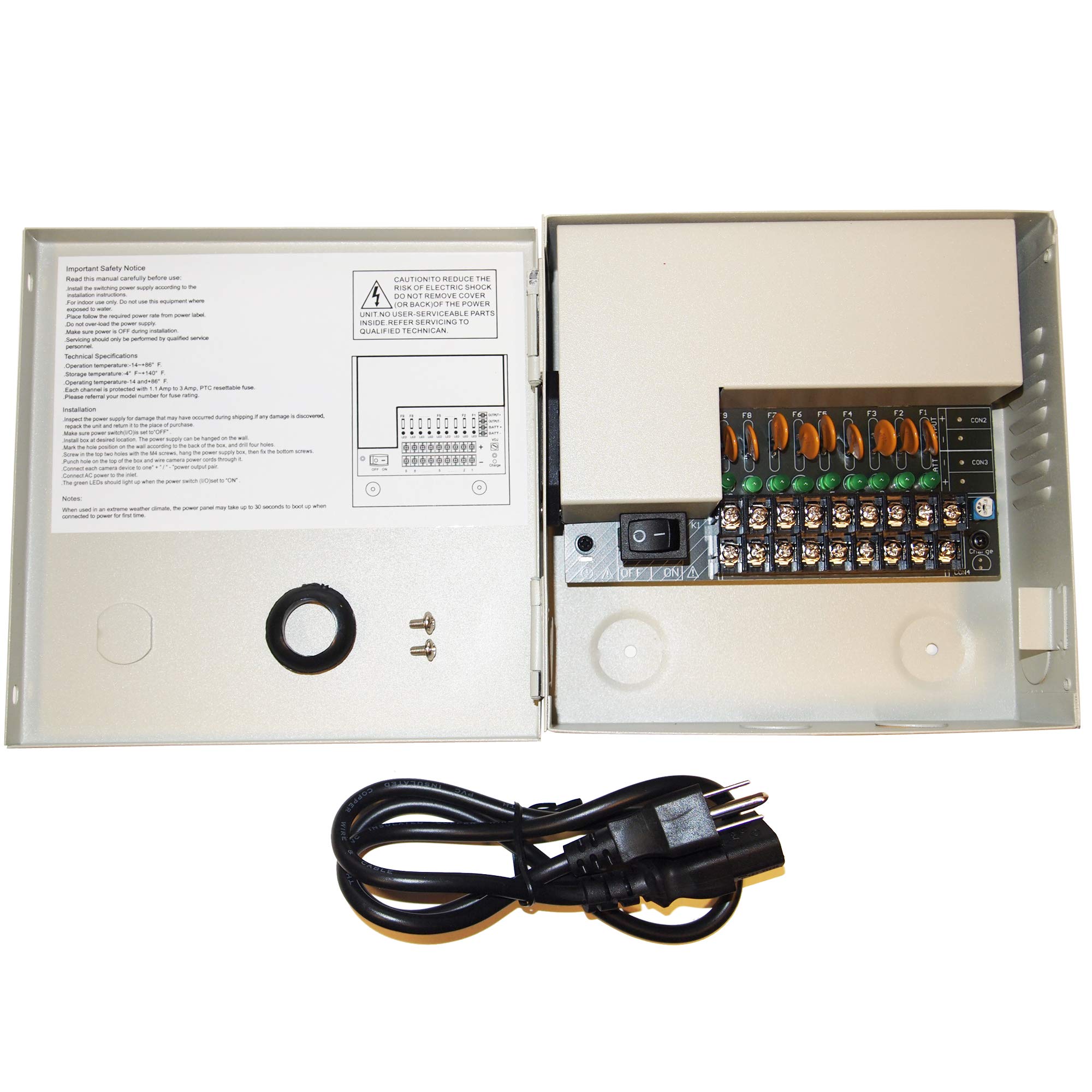EVERTECH 9 Channel DC12V 5A PTC Fuse CCTV Power Supply with Metal Enclosure - Power Adapter for AHD/TVI/CVI/Analog Security Cameras (Supports up to 9 Cameras) - Ideal for Home Surveillance, Business Security & CCTV System Installations