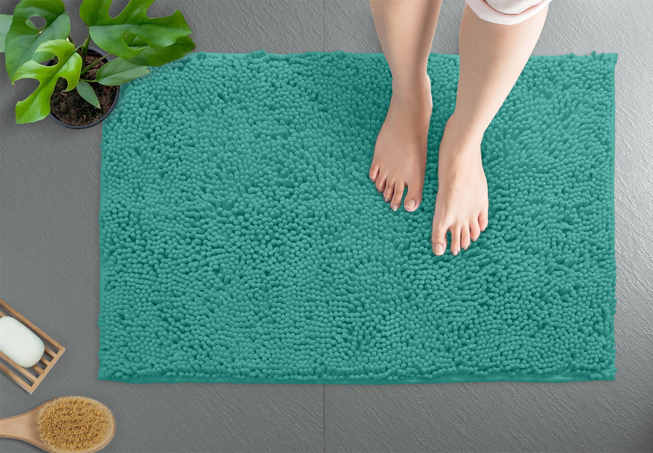 Ultra Soft Chenille Plush Bath Rugs - Non Slip Microfiber Floor Mats for Bathroom, Kitchen, Entryway & Living Room - 30x20 Inches Turquoise - Perfect for Cozy Home Decor & High Traffic Areas