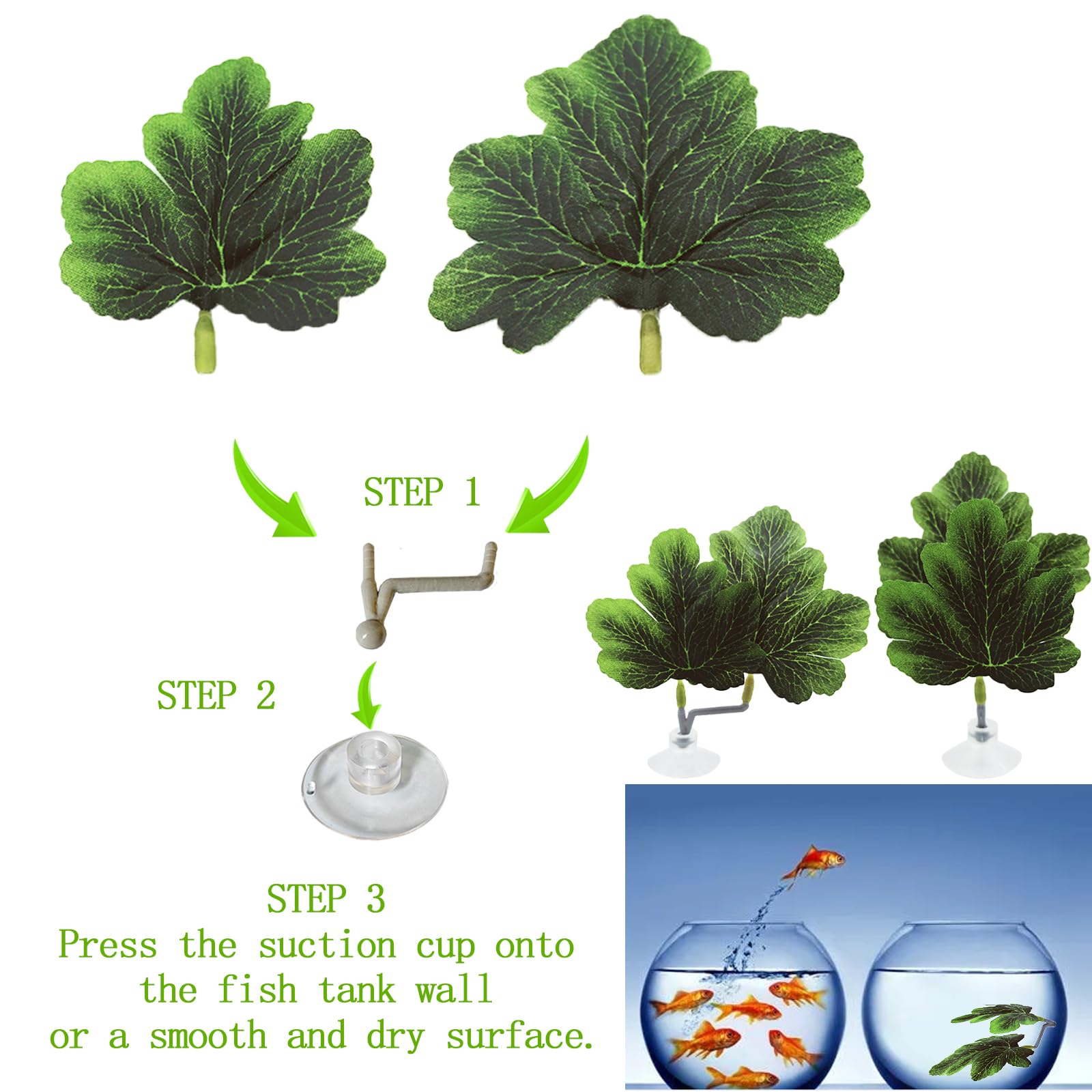 Natural Betta Leaf Hammocks with Suction Cup - 3pcs Aquarium Decor for Fish Tank, Plastic Plants for Spawning Breeding & Resting Bed - Multi-Leaf Design (Green) | Perfect for Betta Fish Habitat & Aquascaping Decorations