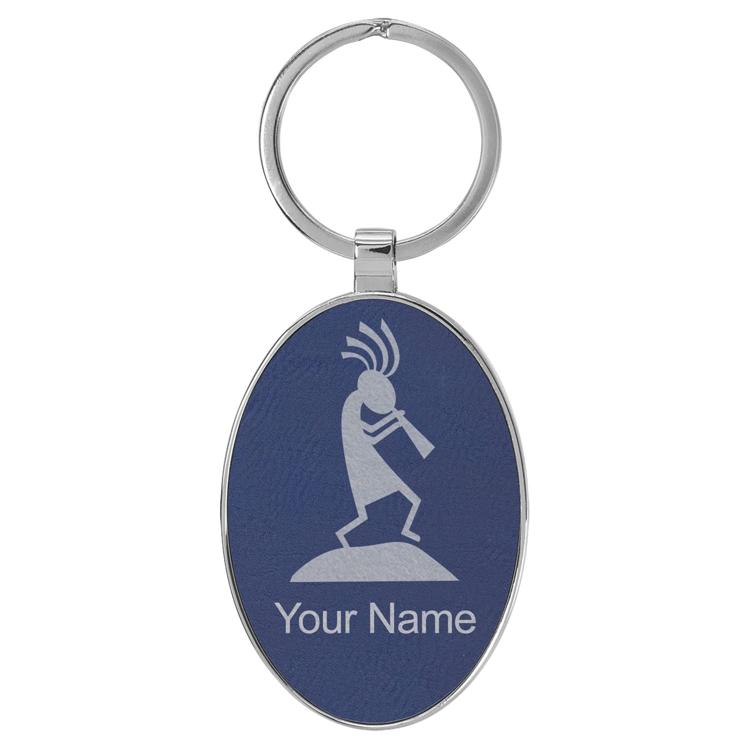 Personalized Oval Keychain with Kokopelli Design - Custom Engraved Metal Key Ring for Gifts, Travel & Everyday Use