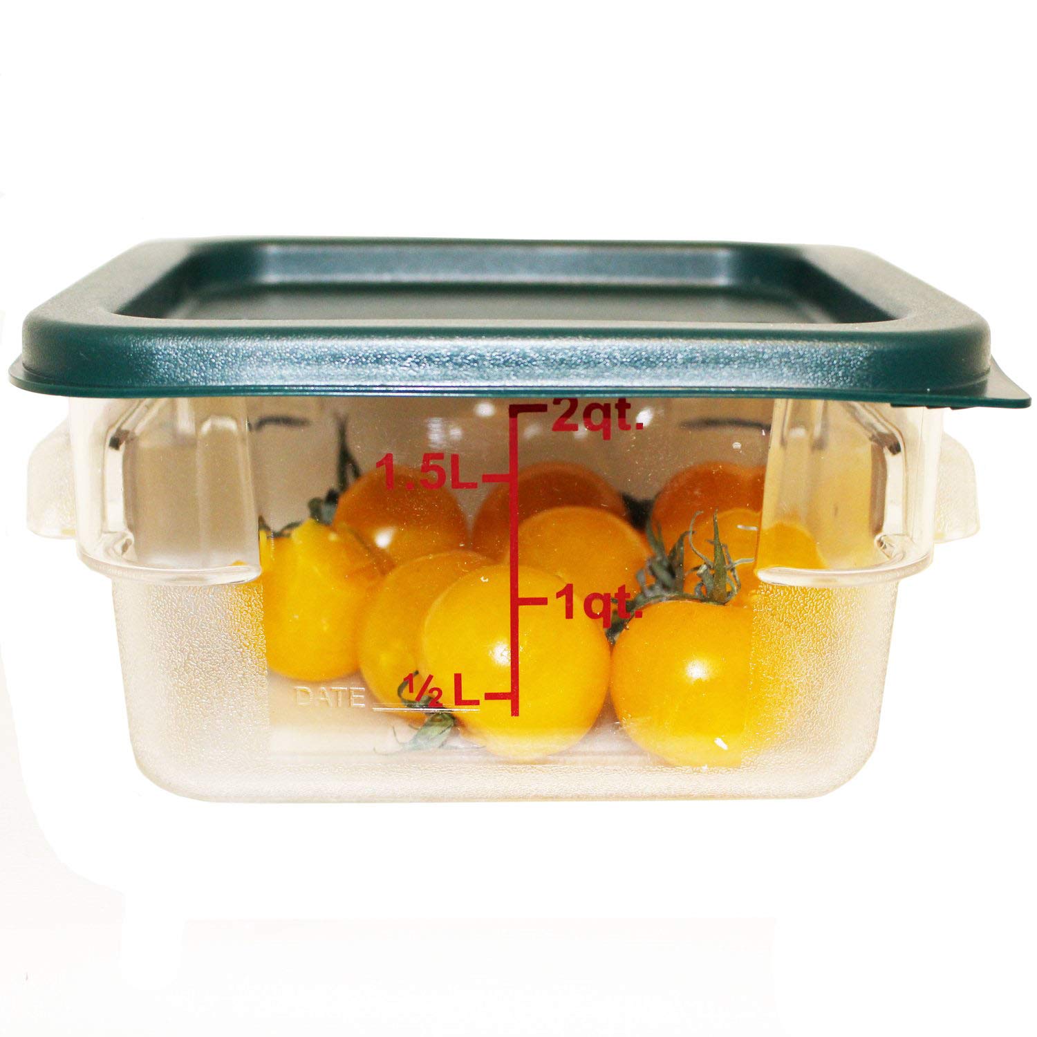 Tiger Chef 2 Quart Clear Square Polycarbonate Food Storage Containers with Green Lids - Commercial Grade, BPA-Free, Microwave & Dishwasher Safe - Perfect for Meal Prep, Leftovers, and Restaurant Use