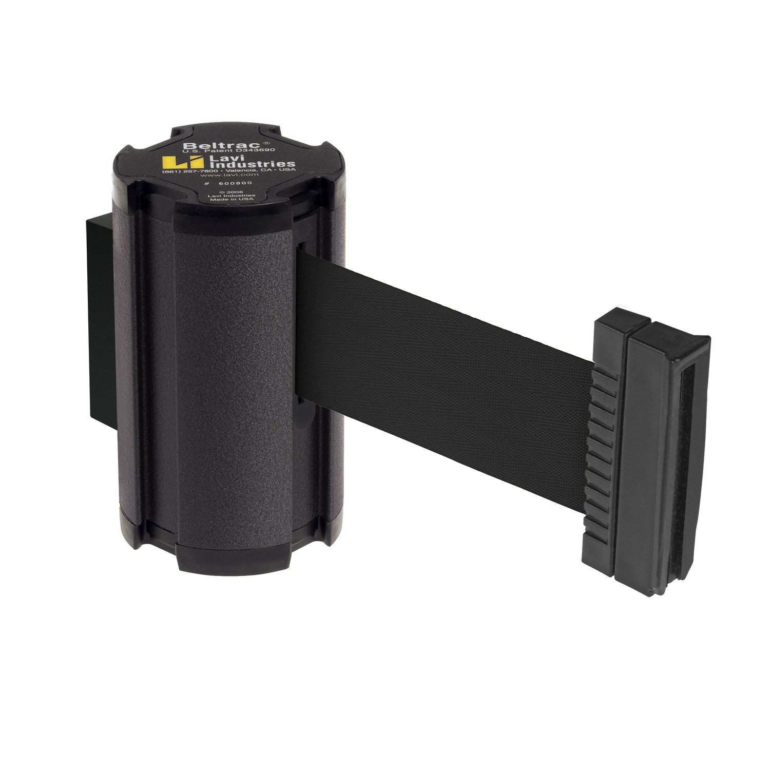 Beltrac 7 ft Retractable Safety Belt Barrier - Wall Mounted, Wrinkle Black with Black Belt for Warehouse, Retail Store, and Crowd Control