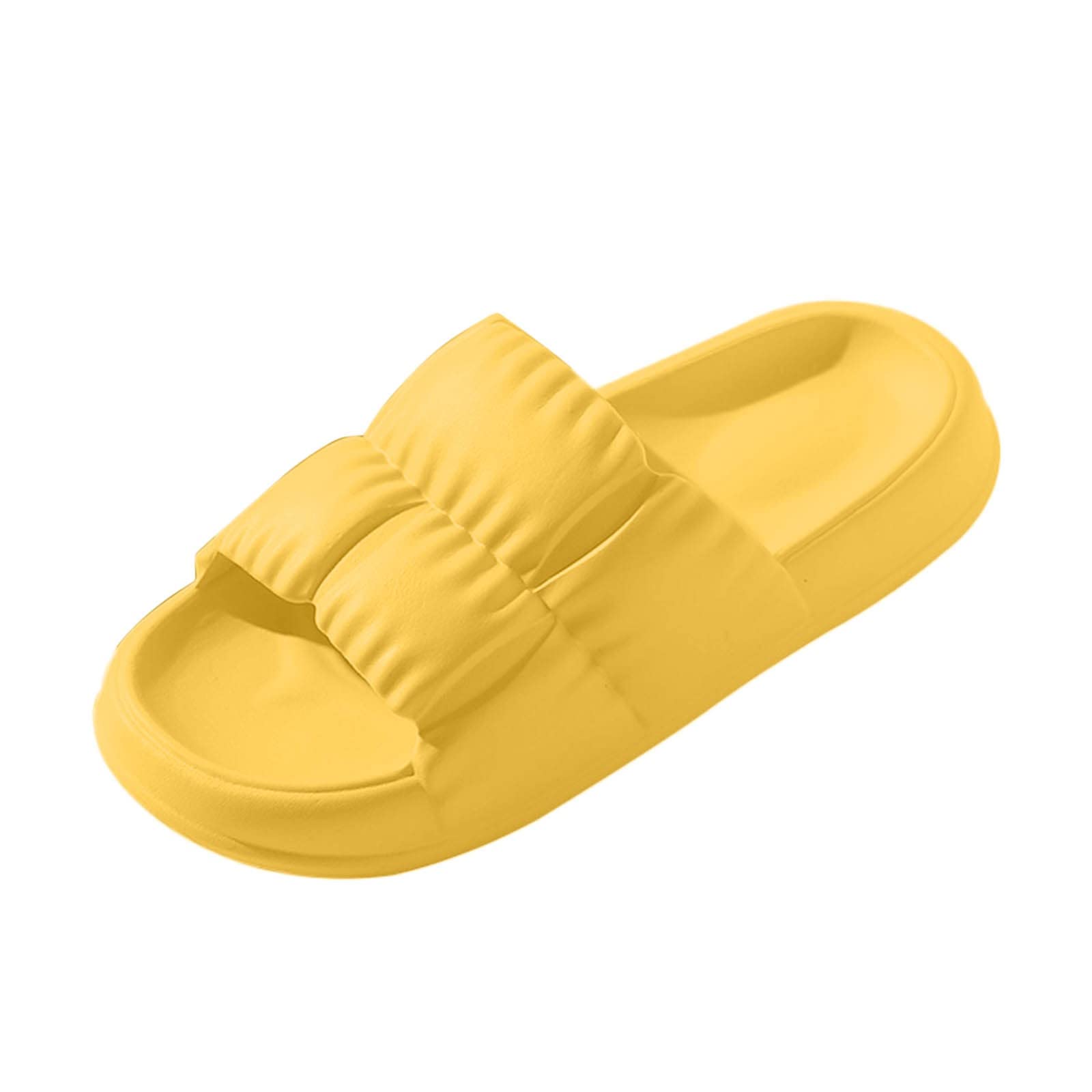 Women's Open Toe Slip-On Slippers - Comfortable Pleated Flat Platform House Shoes for Bathroom, Indoor & Outdoor Use - Perfect for Home, Spa, and Hotel Relaxation