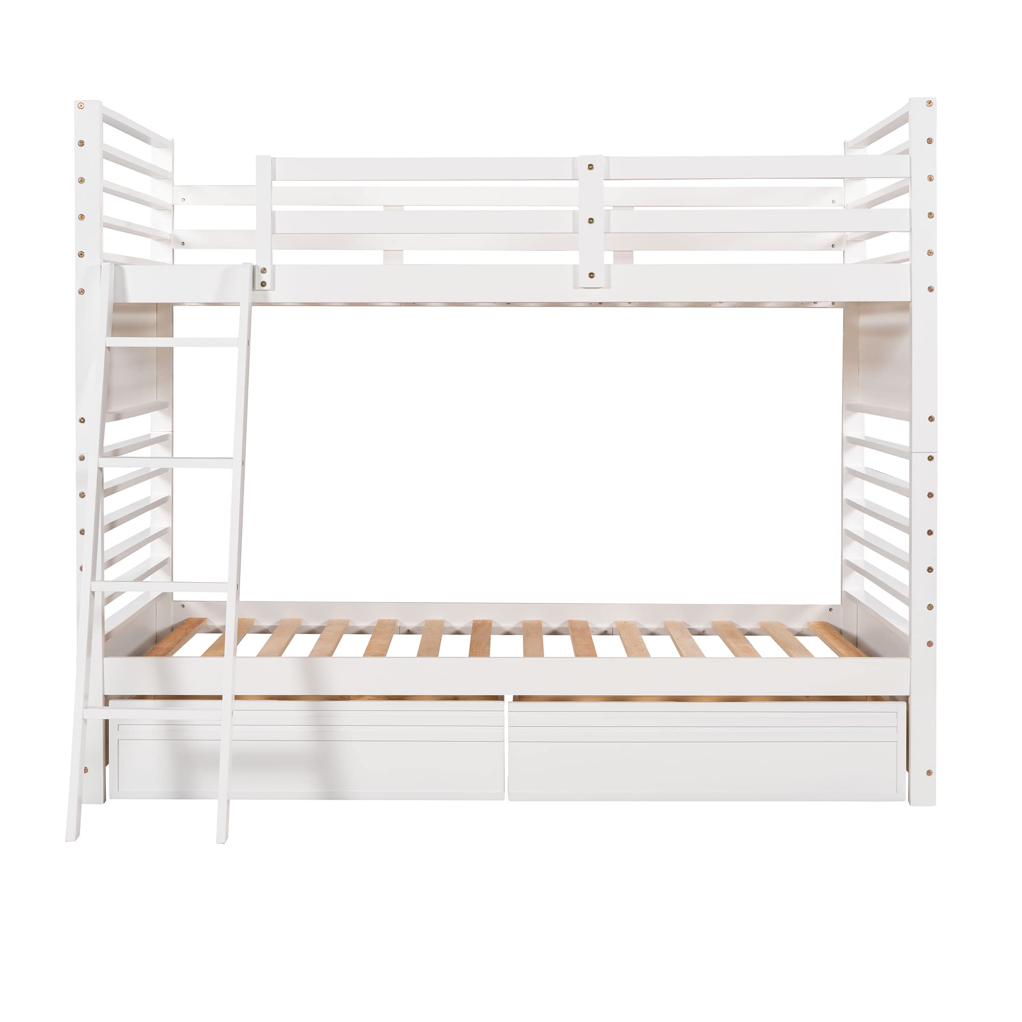 Solid Wood Twin Over Twin Bunk Beds for Kids - Convertible to 2 Separate Beds with Storage Drawers, Guardrails & Angle Ladder | Space-Saving Kids Bedroom Furniture for Boys, Girls & Teens | No Box Spring Needed (White) - Perfect for Shared Rooms, Sleepovers & Small Spaces
