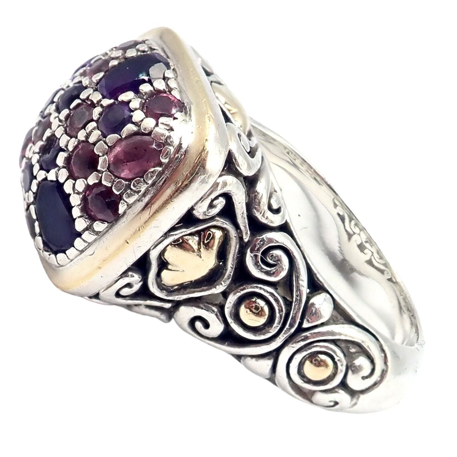 John Hardy JH Silver 18k Yellow Gold Classic Lava Fire Amethyst Tourmaline Ring for Women - Elegant Jewelry Gift for Anniversary, Wedding & Special Occasions