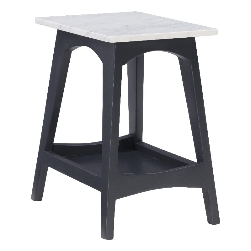 Powell Furniture Linon Pace Marble and Wood Side Table - Gray End Table for Living Room, Bedroom, or Office Decor