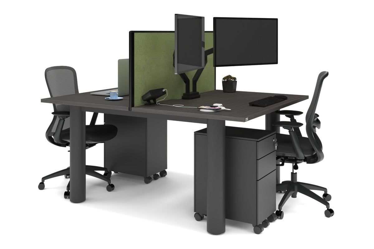 Quadro Cylinder Leg 2-Person Office Workstation Desk [1200L x 800W with Cable Management] - Perfect for Collaborative Workspaces & Modern Home Offices