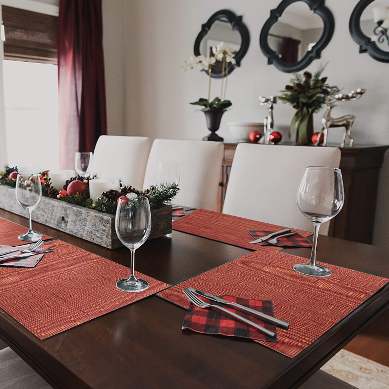 Premium Heat-Resistant Plastic Placemats Set of 6 - Non-Slip Woven Vinyl Table Mats for Dining & Kitchen - Stain Resistant, Easy to Clean - Perfect for Everyday Meals, Dinner Parties & Outdoor Dining