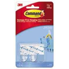 3M 17092CLRES Clear Plastic Hooks & Strips, Small - 2 Hooks & 4 Strips Per Pack - Perfect for Hanging Photos, Keys & Decor in Home, Office or Dorm Room