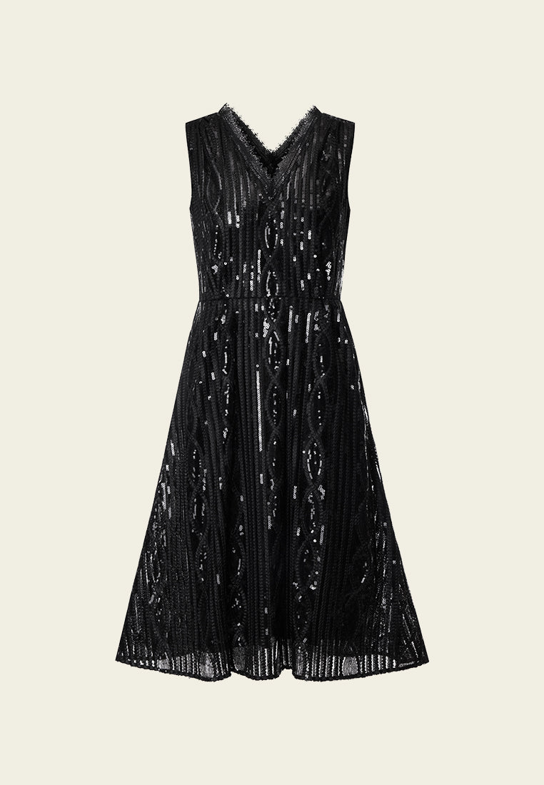 Elegant Black Sequin V-Neck Sleeveless Cocktail Dress for Women - Perfect for Evening Parties, Prom, and Special Occasions