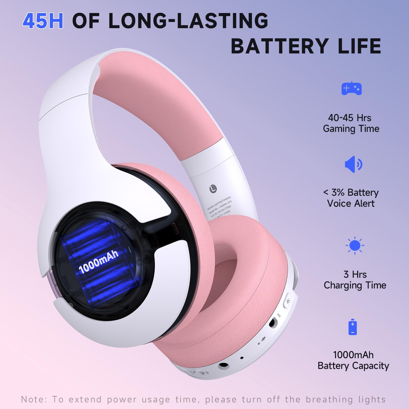Wireless Gaming Headset for PS5, PS4, PC, Mac, Nintendo Switch - Bluetooth 5.3 Headphones with Noise Cancelling Mic, 45H Battery, RGB Lighting (Pink) - Perfect for Elden Ring, Fortnite & Online Gaming