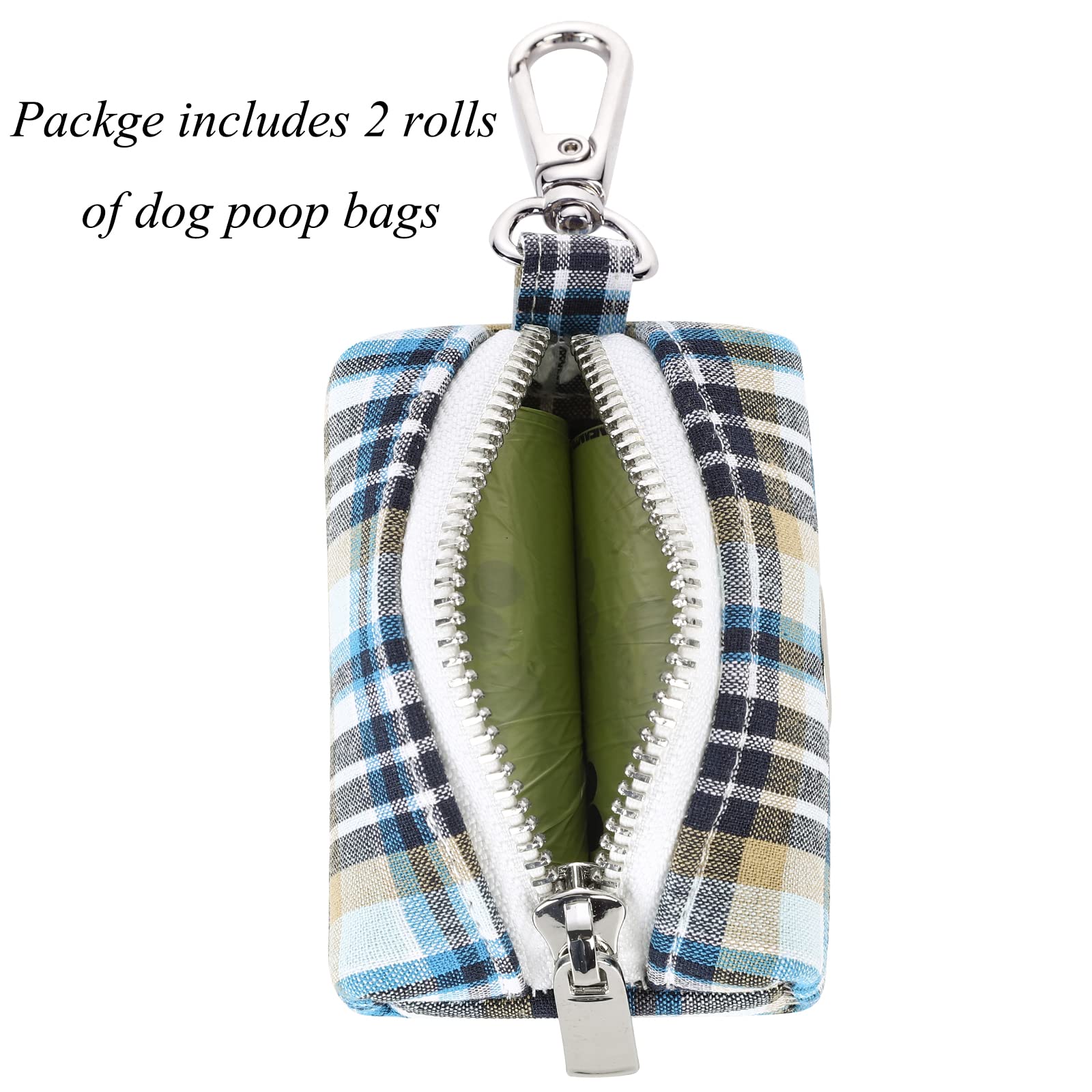Lionet Paws Cute Dog Poop Bag Holder with Leash Attachment - Light Blue Cotton Dispenser Includes Waste Bags - Perfect for Walking, Training, and Outdoor Adventures with Your Pet