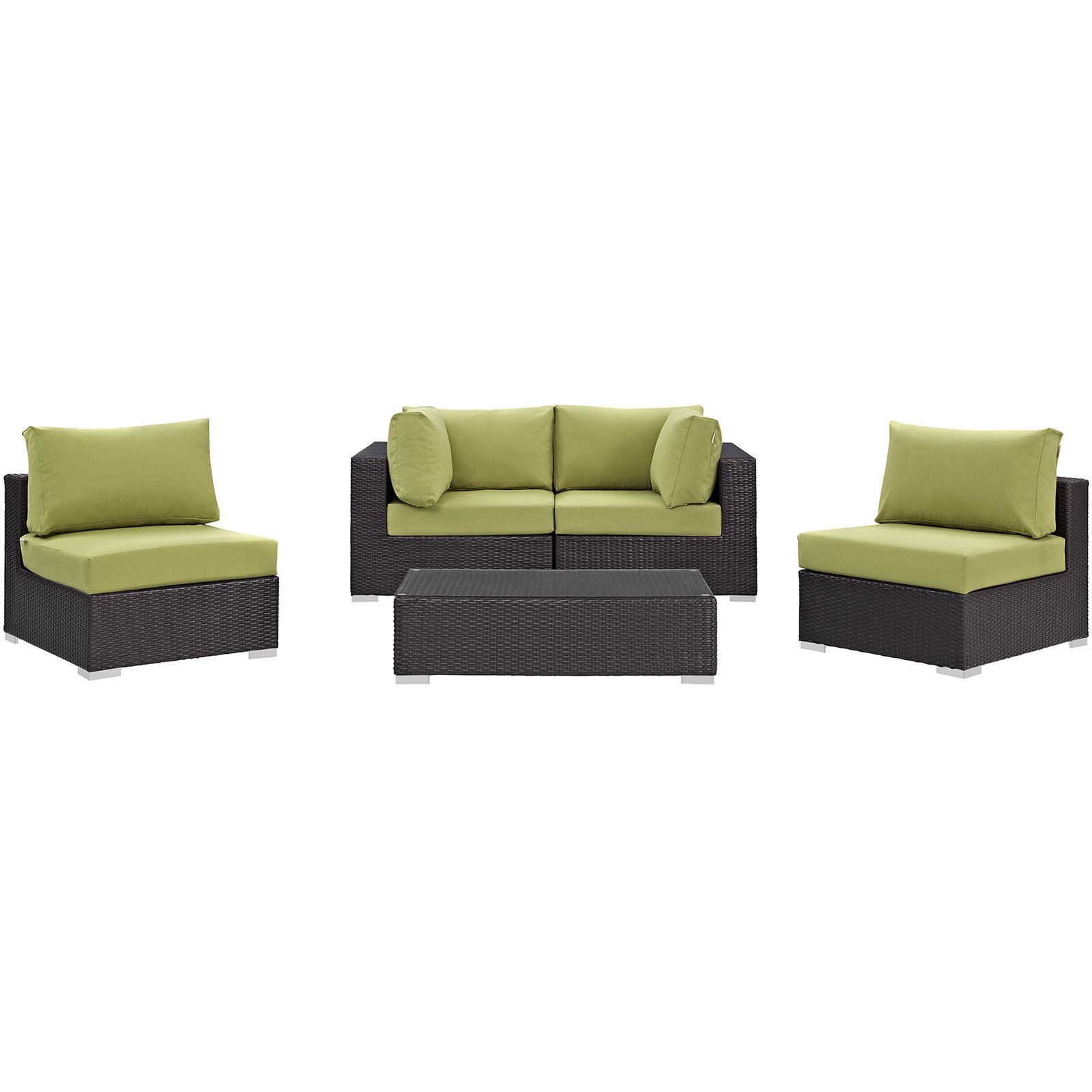 Modway Convene 5-Piece Wicker Rattan Outdoor Patio Furniture Set - Espresso & Peridot Color - Perfect for Backyard, Garden, Poolside or Terrace Relaxation