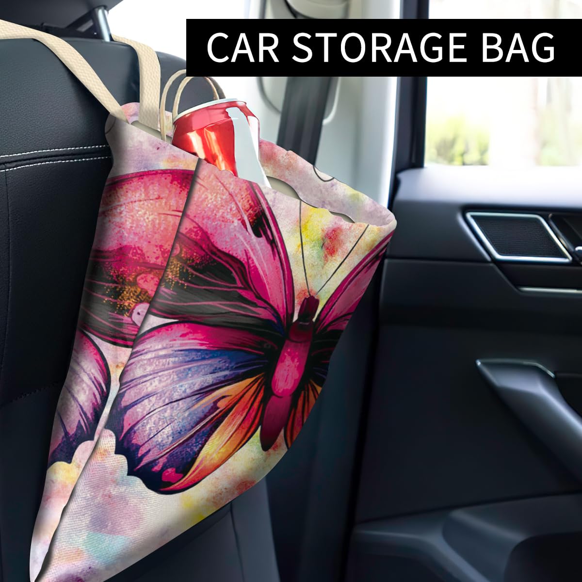 Cute Purple Butterfly Car Trash Can - Hanging Car Organizer & Storage Bag for Vehicle Accessories | Perfect for Travel, Camping & Road Trips