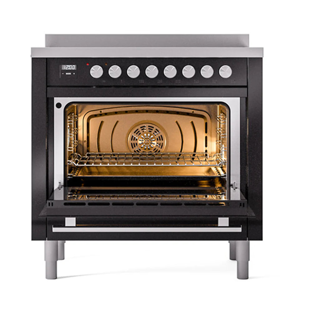 ILVE 36-Inch Professional Plus Freestanding Induction Range - Glossy Black (UPI366QMPBK) | Commercial-Grade Cooktop for Restaurants & Home Chefs