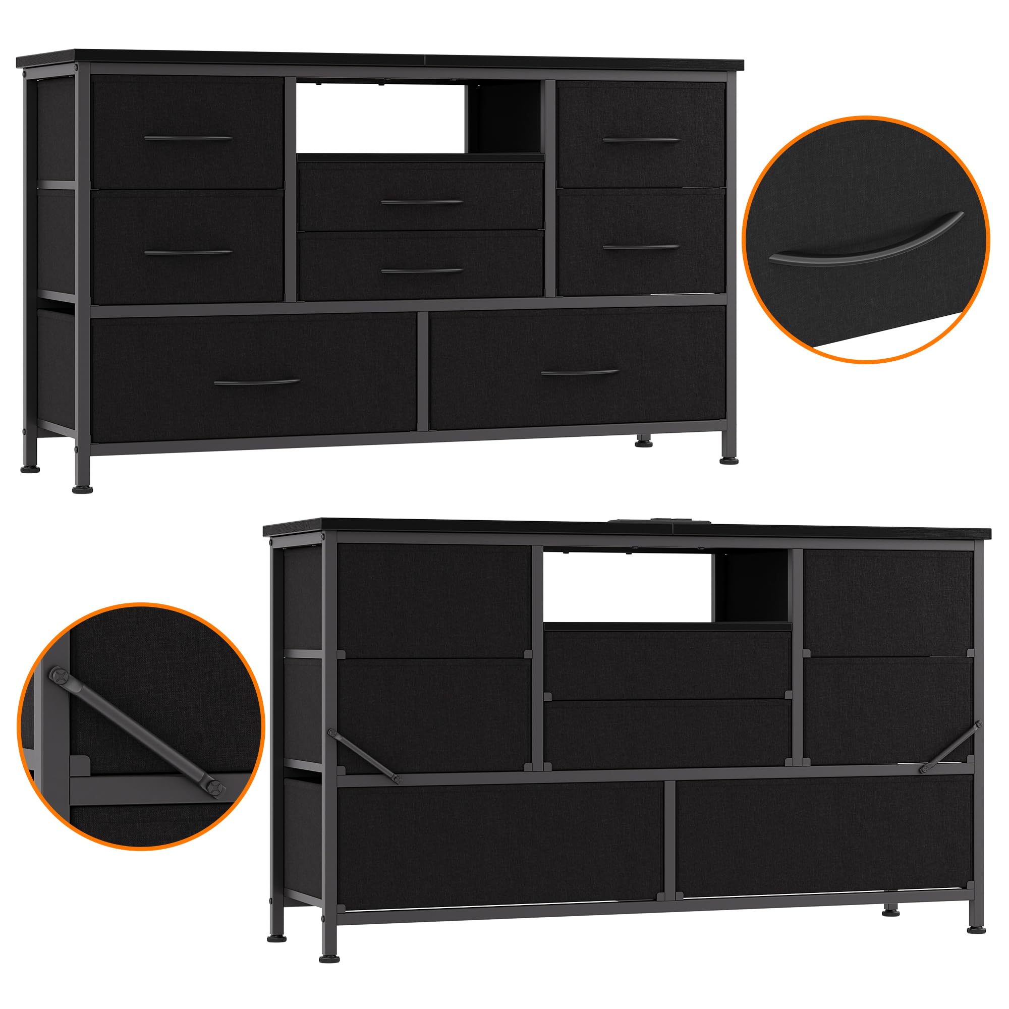 Jojoka 8-Drawer TV Stand with Power Outlet & LED Lights for 55-Inch TVs - Long Wooden Dresser for Bedroom Storage - Wide Console Table with Deep Drawers for Living Room, Entryway & Closet Organization - Perfect for Home Entertainment & Storage Solutions