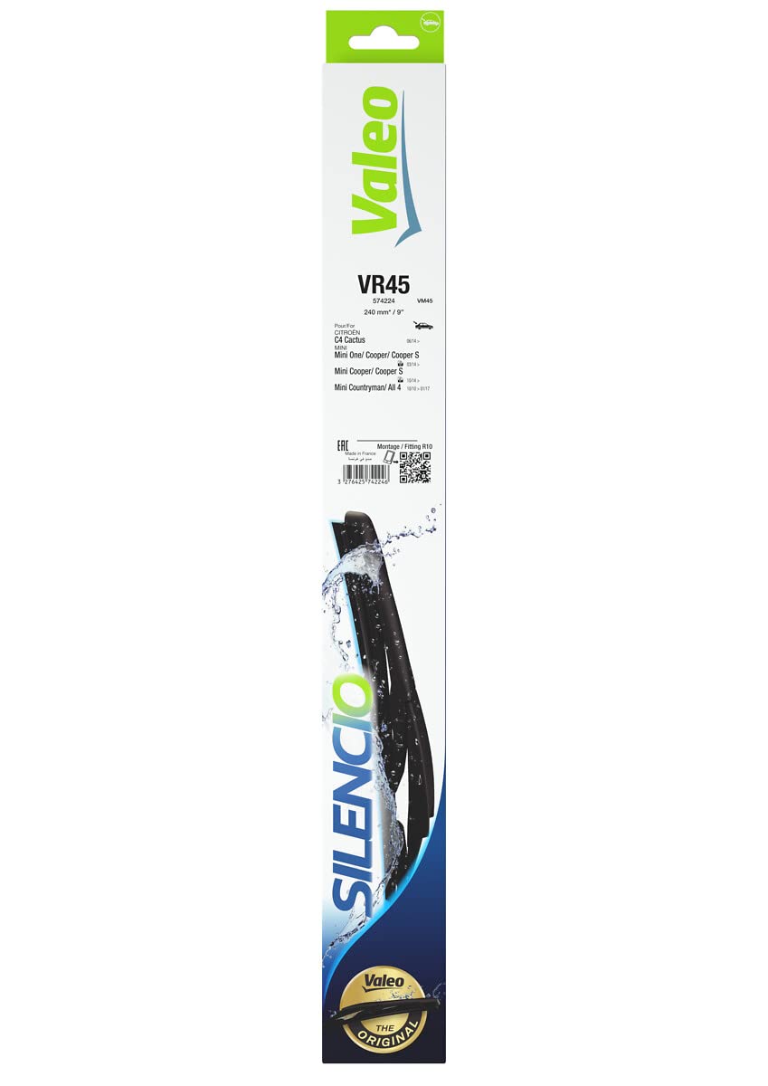 Valeo 574224 Silencio Rear Wiper Blade - Universal Fit for LHD & RHD Vehicles (VR45) - Quiet & Durable Windshield Wiper Replacement for Smooth Driving in Rain & Snow