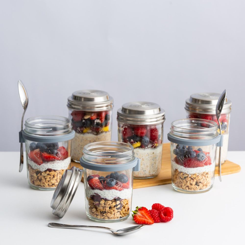 Kilner Breakfast Jar Set 350ml - Glass Mason Jars with Lids for Overnight Oats, Yogurt Parfait & Smoothies - Perfect for Meal Prep, Healthy Snacks & Office Lunch