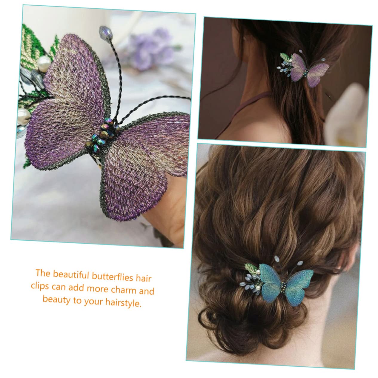 FRCOLOR 4pcs Embroidered Butterfly Hair Clips for Women - Elegant Side Hair Accessories for Parties, Weddings & Everyday Styling
