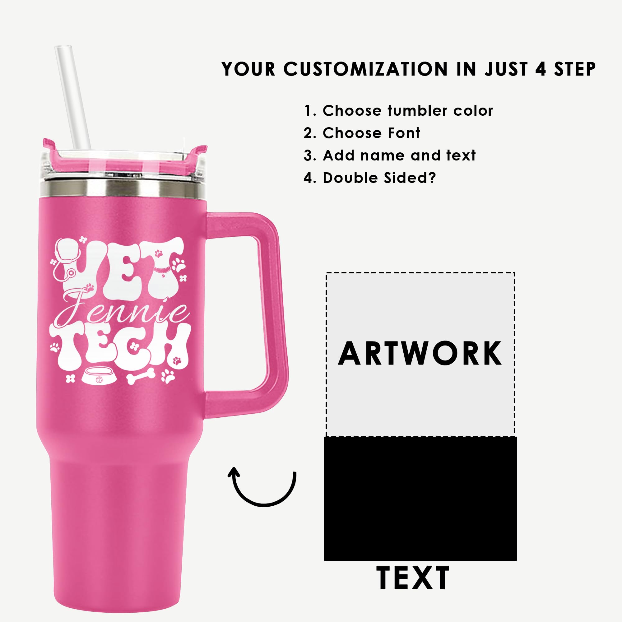Personalized Laser Engraved 40oz Vet Tech Tumbler with Handle - Veterinarian Gift for Women, Vet Appreciation Present, Veterinary Technician Supplies - Perfect for Clinics, Hospitals & Vet School Graduation Gifts