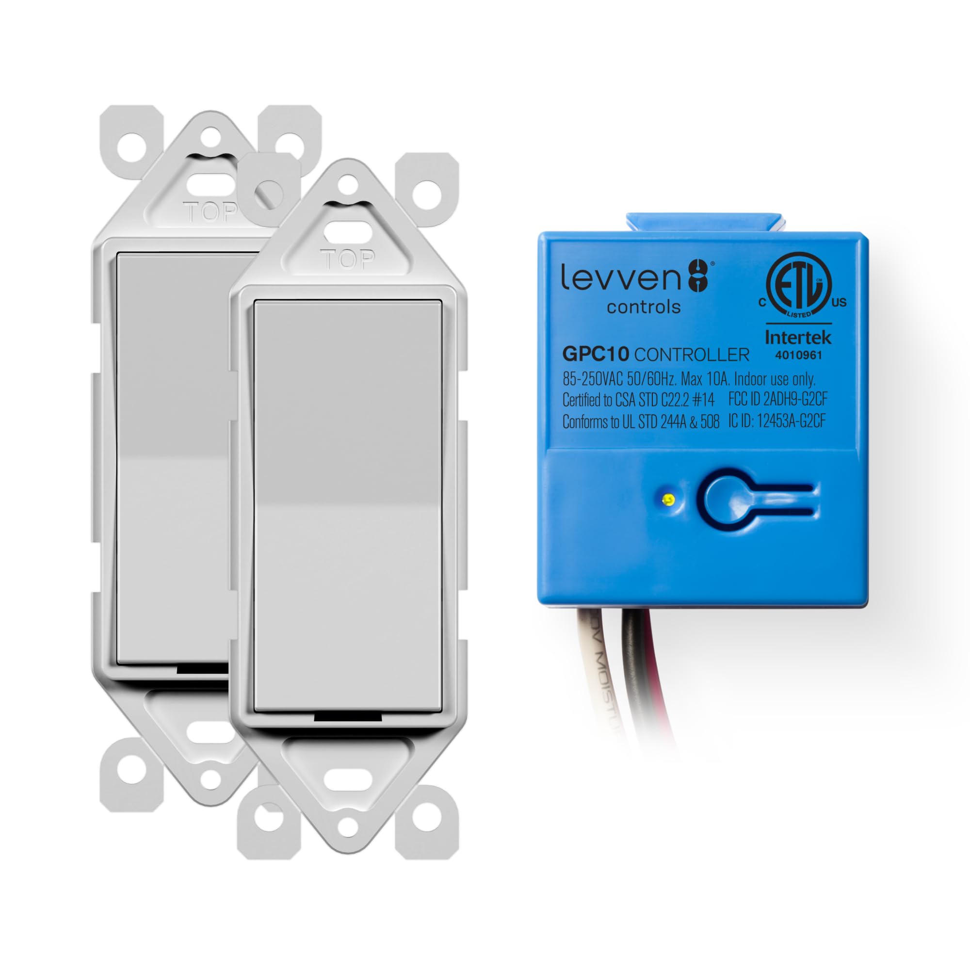 Levven 3-Way On/Off Wireless Switch Kit - Decorator Style Wall Switch for Smart Home Lighting Control - Wireless Power Switch for Bedroom, Living Room & Office