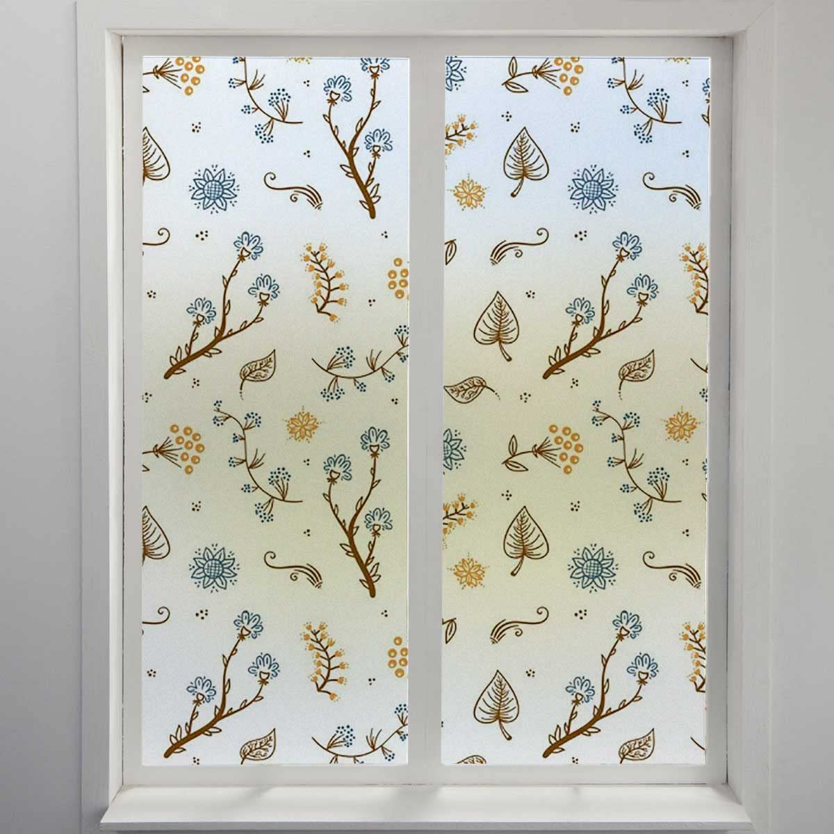 Heat Control Window Film - Colorful Fresh Flowers & Birds Leaves Static Cling Insulation Film for Kitchen, Living Room & Office (Blocks UV Rays & Reduces Glare)