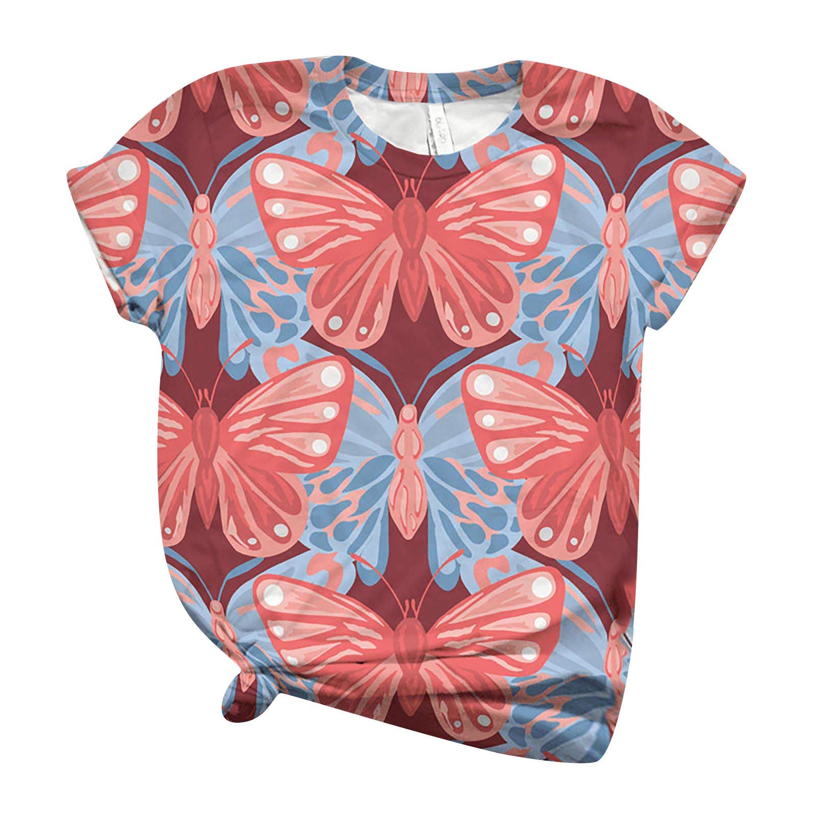 Lozeny Women's Butterfly Graphic Colorblock Short Sleeve Tie-Dye Printed Crewneck T-Shirt - Casual Summer Top for Streetwear & Festival Outfits