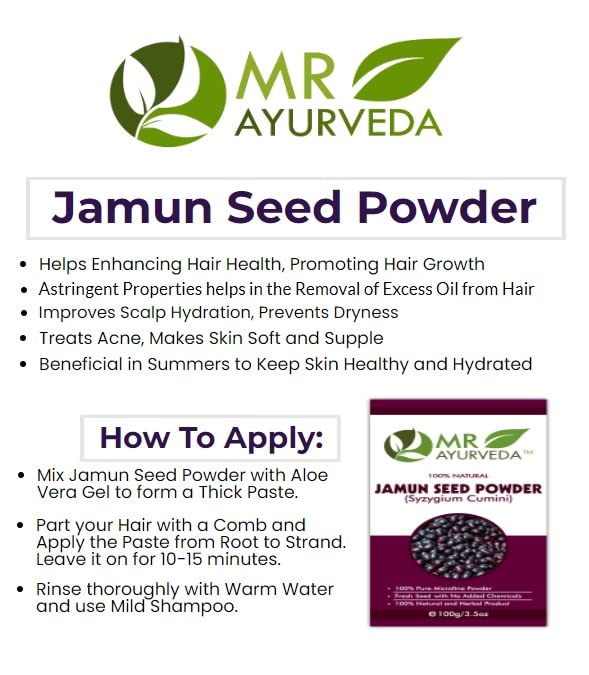 MR Ayurveda Jamun Seed Powder | 100% Pure Jamun Guthli Powder for Skin & Hair Care | Natural Diabetes Support Supplement | 100g | Perfect for Smoothies, Face Masks & Herbal Remedies