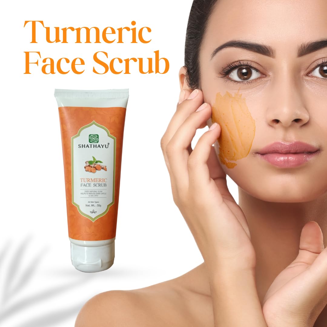 Shathayu Turmeric Face Scrub - Natural Exfoliating Cleanser for Glowing Skin | Brightening & Anti-Aging Facial Treatment | Perfect for Daily Skincare Routine & Spa Days