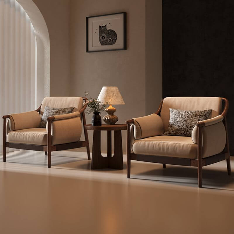 Minimalist Arm Chair with Cushion Back - Cream Upholstered Accent Chair with Removable Slipcover & Pillow - Perfect for Living Room, Bedroom, or Office Decor