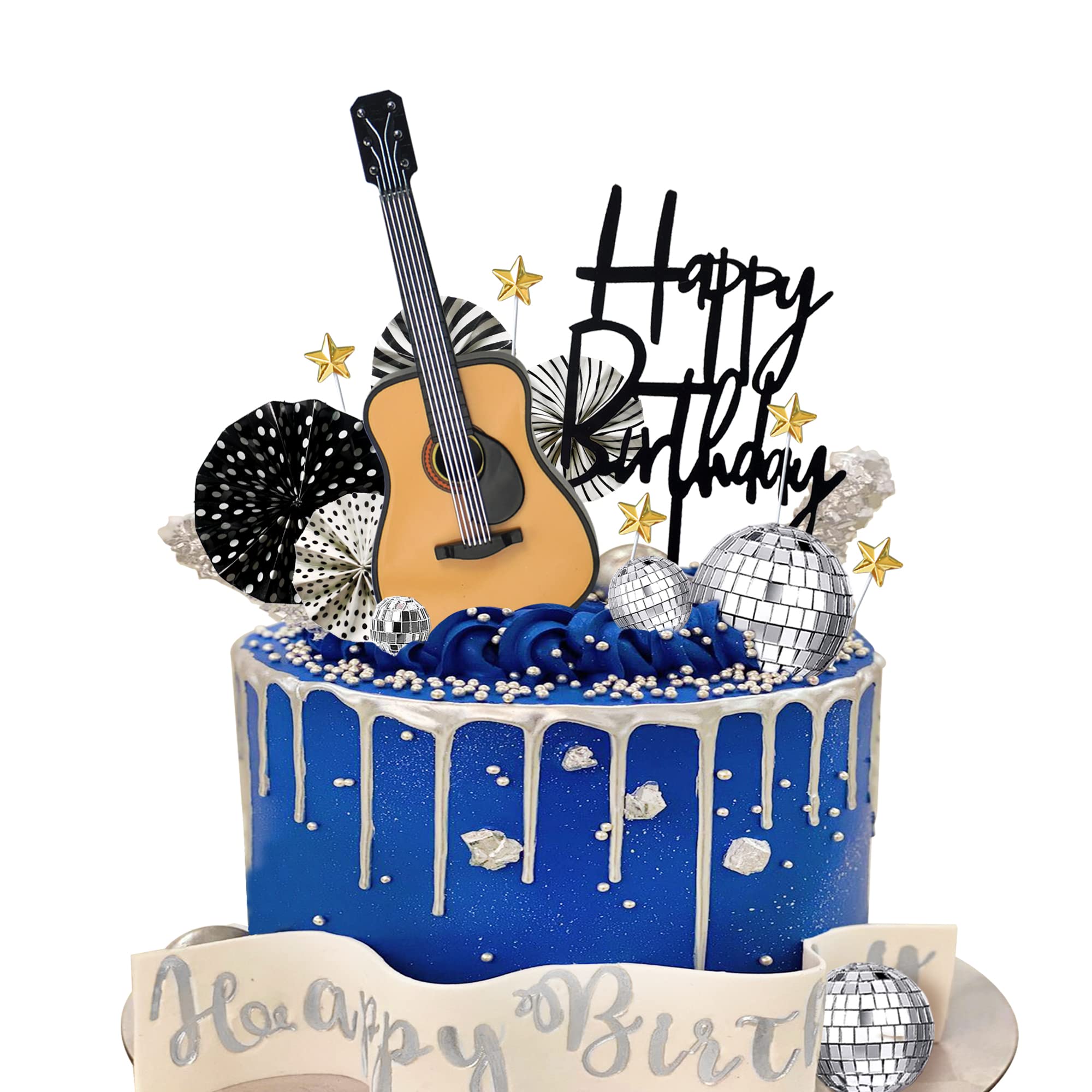 15 PCS Guitar Cake Toppers - Disco Ball & Music Theme Birthday Cake Decorations for Musician, Rock & Guitar Themed Parties - Perfect for Birthday Cakes, Cupcakes, and Dessert Tables