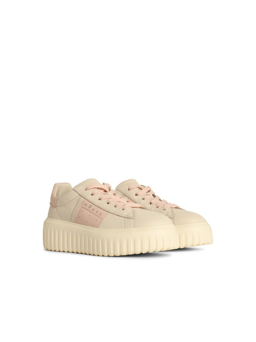 Stylish 'H Stripes' Ivory Leather Sneakers for Women & Men - Comfortable Casual Walking Shoes for Everyday Wear, Office, and Travel