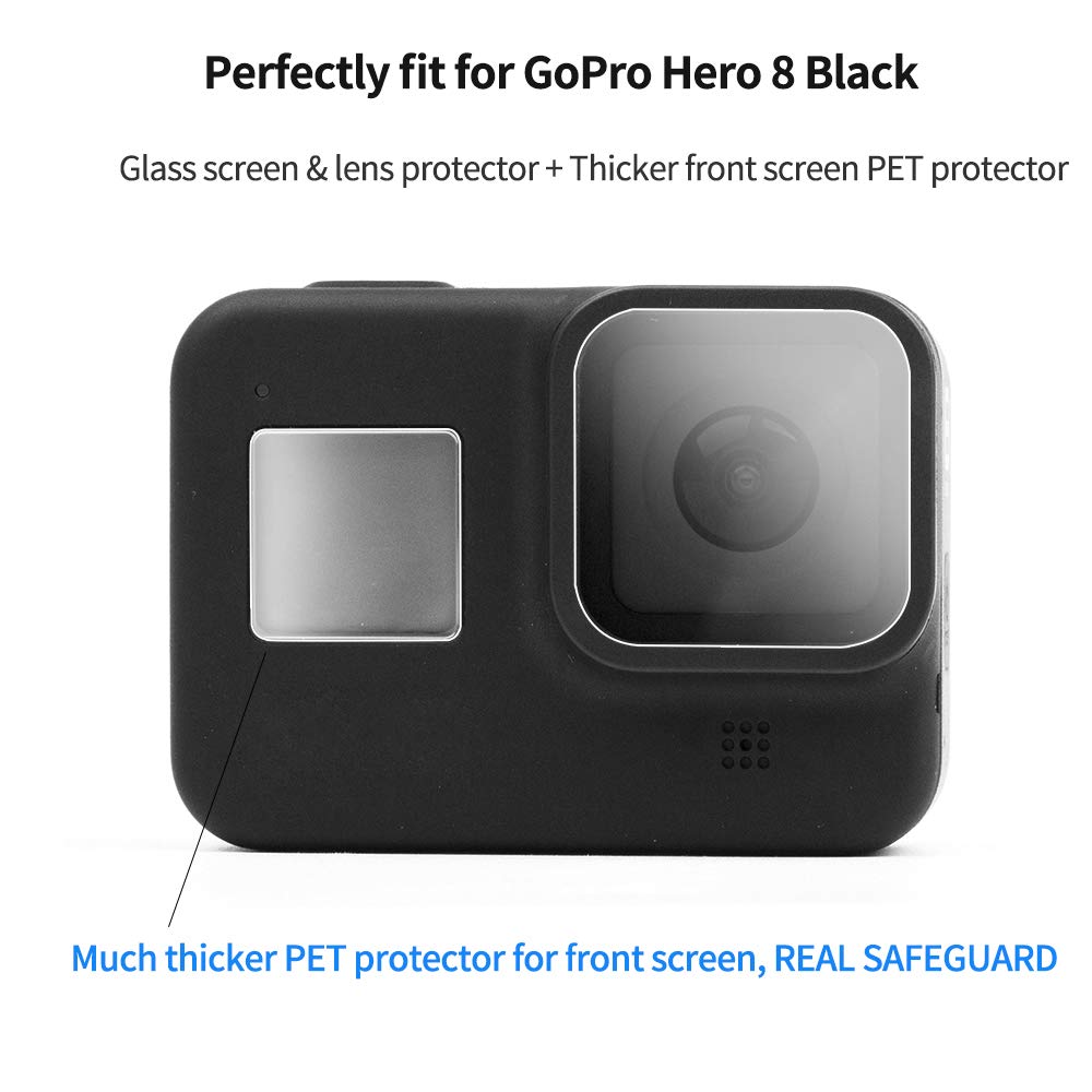 LARRITS 2 Pack Tempered Glass Screen Protector + Lens Protector with 4 LCD Display Films for GoPro Hero 8 Black - HD Clear Protection for Outdoor Sports, Travel & Adventure Photography