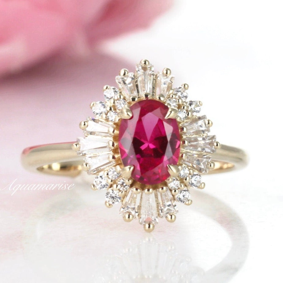 14K Yellow Gold Victoria Ruby Ring for Women - Elegant Vermeil Jewelry Gift for Anniversary, Birthday & Special Occasions