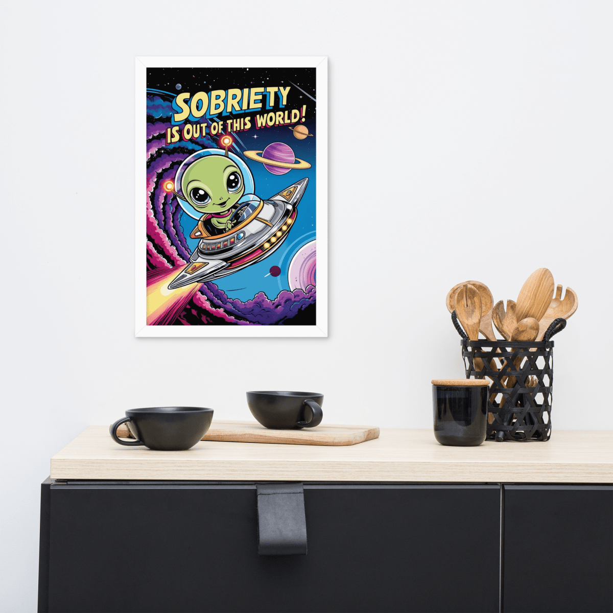Out of This World Sobriety Framed Poster - Motivational Wall Art for Home, Office & Recovery Spaces
