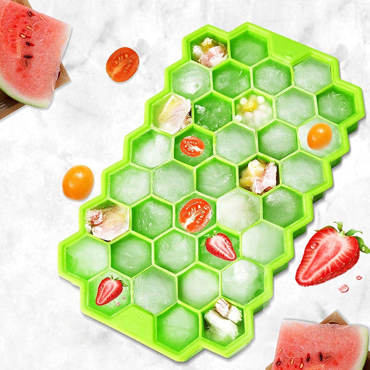 Premium Silicone Honeycomb Ice Cube Tray - 37 Cavity Reusable Freezer Mold for Cocktails, Chilled Drinks & Chocolate Making | Flexible BPA-Free Ice Cube Maker for Home Bars, Parties & Baking (Multi-Color)