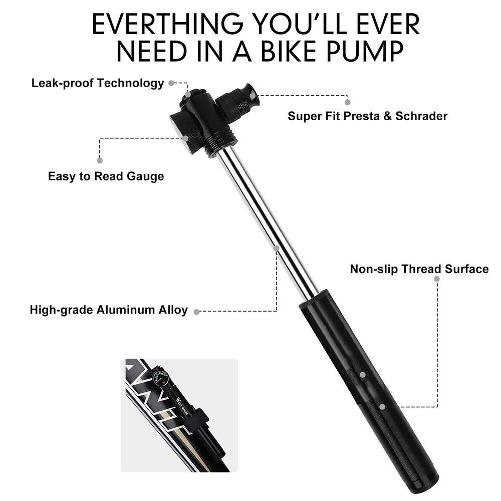 Portable Mini Bike Pump - 300 PSI High Pressure Bicycle Air Pump with Gauge for Mountain Bikes, Road Bikes & Inflatable Toys | Lightweight, Compact Design for On-the-Go Cycling & Outdoor Adventures